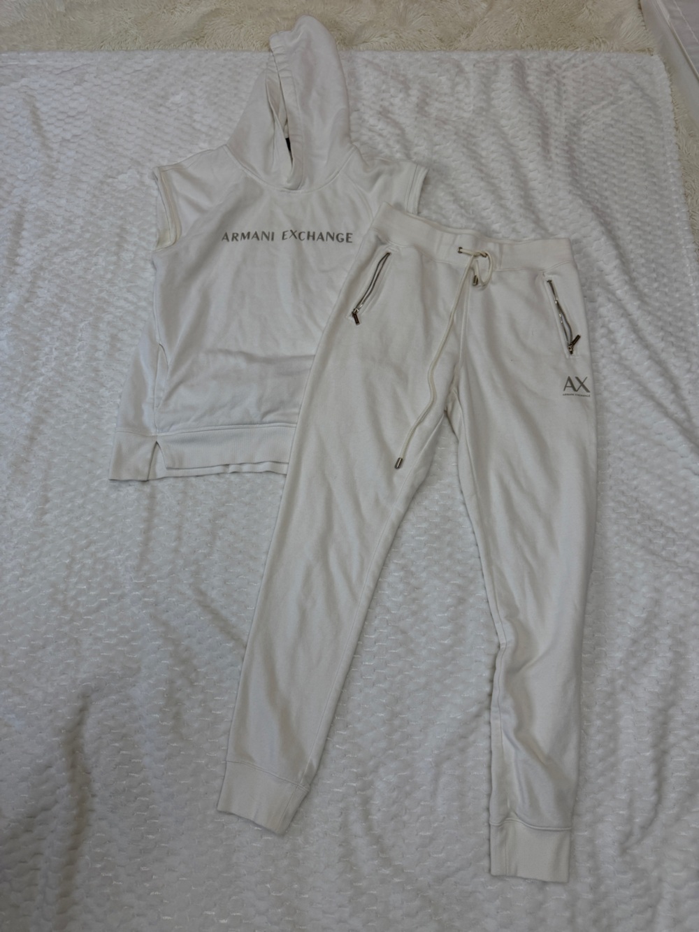 Armani Exchange Men's Cream Jogger Pants with AX Zip Accents